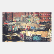 Rooftop Graffiti in Chinatown Rectangular Stickers