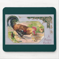 Rooster and Chicks Art Nouveau Easter Mousepads