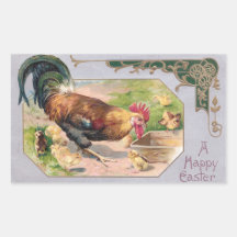 Rooster and Chicks Art Nouveau Easter Stickers