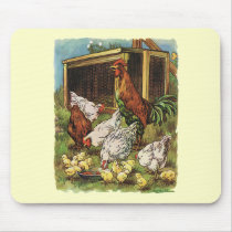 Rooster and Hens with Baby Chickens on the Farm Mouse Pads