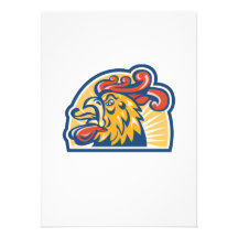 Rooster Cockerel Head Retro Personalized Invitation