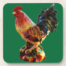 Rooster on Green Drink Coasters