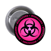 Rose & Black Biohazard Symbol Button w/ Text
