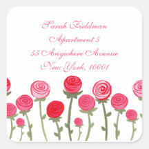 Rose Blooms White Name Address Label Sticker
