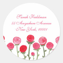 Rose Blooms White Name Address Label Sticker