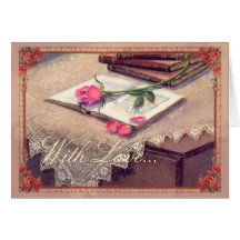ROSE, BOOKS & FRAME by SHARON SHARPE Greeting Cards