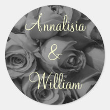 "Rose Bouquet In Black & White" (1) Round Stickers