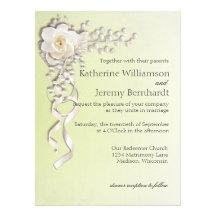 Rose Corsage Monogram Green Wedding Oversized Invites