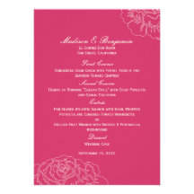 Rose Garden Wedding Menu Card - Pink Custom Invitation