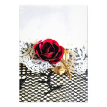 Rose, lace and fishnet stocking personalized invitation