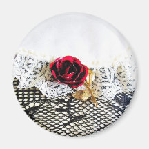 Rose, lace and fishnet stocking refrigerator magnet