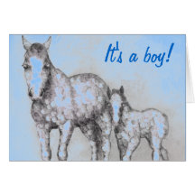 rose mare and foal new baby card