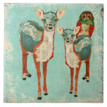 Rose Owl & Azure Amber Deer  Tile