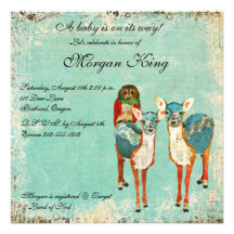 Rose Owl & Azure Deer Baby Shower Invitation