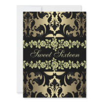 Rose Sweet16 Damask Gold Birthday Invite