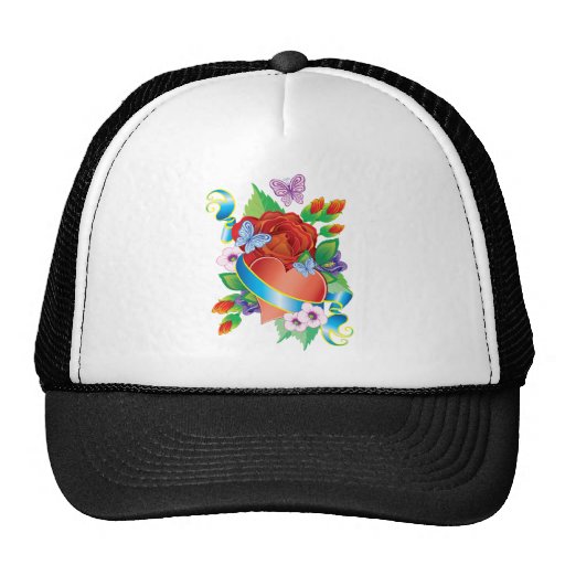 Rose Tattoo Hearts Mesh Hats