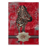 Rose Zebra Monogram Notecard