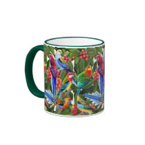 Rosella Parrots in Fig Tree Ringer Mug