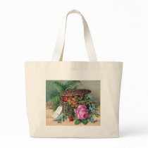 Roses and Ferns in Basket Vintage Victorian Bag