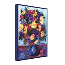 Roses in Blue Vase 16x20 wrapped canvas print