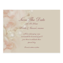 Roses pearls pink save the date invitations postcard