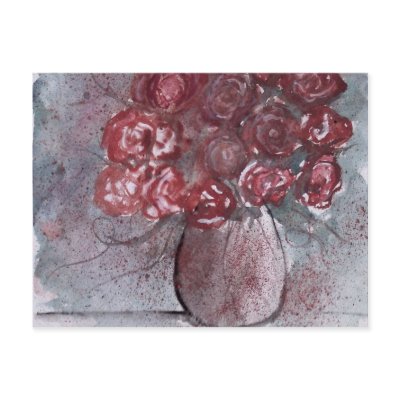 ROSES red watercolor art flower painting Post Card by dereklovessheila