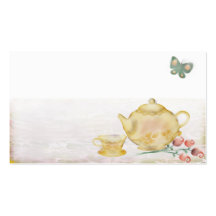 Roses teapot flowers butterflies tea cup business business card template