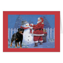 Rottweiler Christmas Card Santa and Snowman
