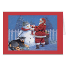 Rottweiler Christmas Card Santa and Snowman