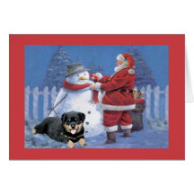 Rottweiler Christmas Card Santa and Snowman