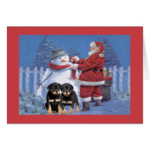 Rottweiler Puppy Christmas Card Santa and Snowman