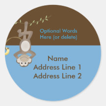 Round address label Monkey Around Blue & Brown Round Stickers