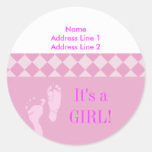Round Address Label Pink Baby Feet Baby Shower Round Stickers