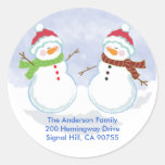 ROUND ADDRESS LABELS Cute Snowman Holiday Round Stickers