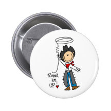 Round 'Em Up! Cowboy Stick Figure Button