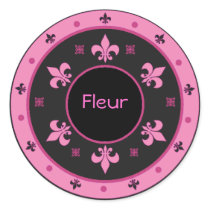 Round Fleur de Lis Stickers with Customisable Text
