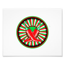 Round pepper seal green red photo print