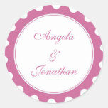 Round petal dark pink wedding favour name tag labe sticker