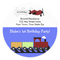 Round Return Address Label Planes & Trains Round Sticker