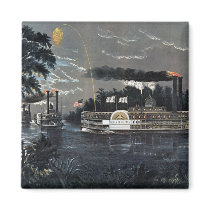 Rounding a Bend on the Mississippi Steamboat Refrigerator Magnet