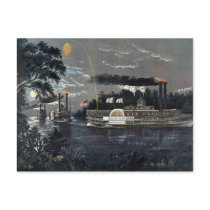 Rounding a Bend on the Mississippi Steamboat Post Cards
