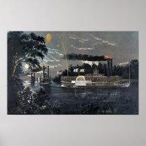 Rounding a Bend on the Mississippi Steamboat Print