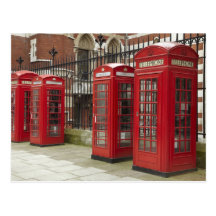 Row of phone boxes at the back of the Royal Post Card