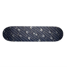 Rows of safety pins skateboard deck