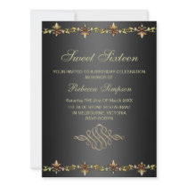 Royal Black & Gold Leaf Birthday Invitation