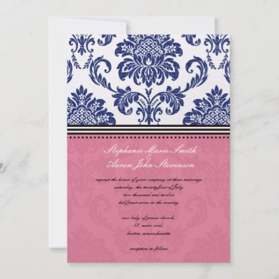 Royal Blue and Pink Damask Wedding Invitation by Eternalflame