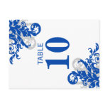 Royal Blue and Silver Flourish Table Number Card Post Cards