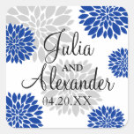 Royal Blue and Silver-Grey Floral Burst Wedding Stickers