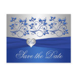 Royal Blue and Silver Heart Save the Date Card Post Cards