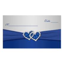 Royal Blue and Silver Joined Hearts Placecards Business Card Templates